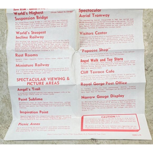 Vintage Royal Gorge Park & Bridge Area Map Canon City CO Brochure 1979 - Picture 6 of 7